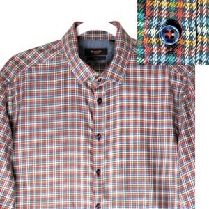 Sand Copenhagen Houndstooth Contrast Cuff Shirt‎ Mens L Button Rainbow Colorful